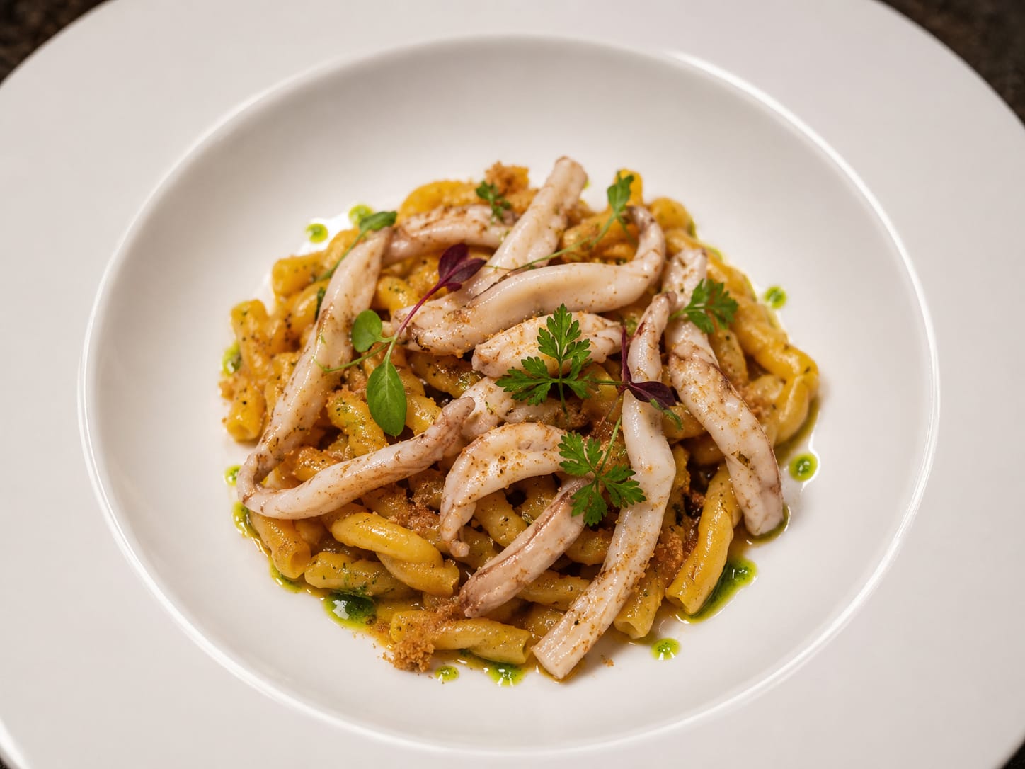 Cavatelli con calamari e mollica croccante