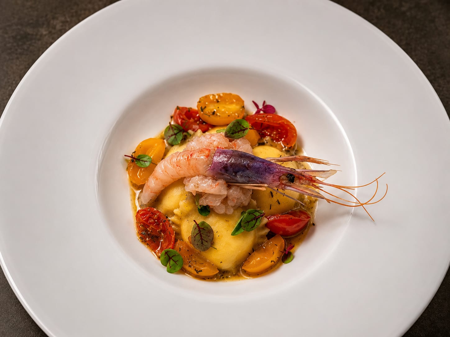 Ravioli con gambero rosso e pomodorini